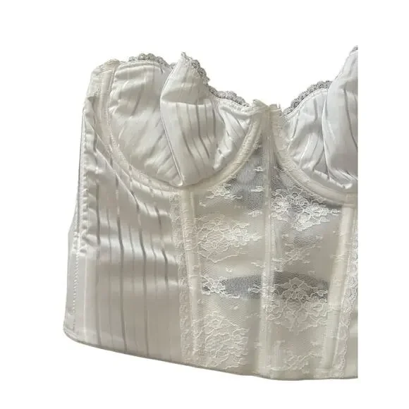 Lady‎ Manhattan Vintage White Romantic Floral Pin Stripe Corset Bra Lingere